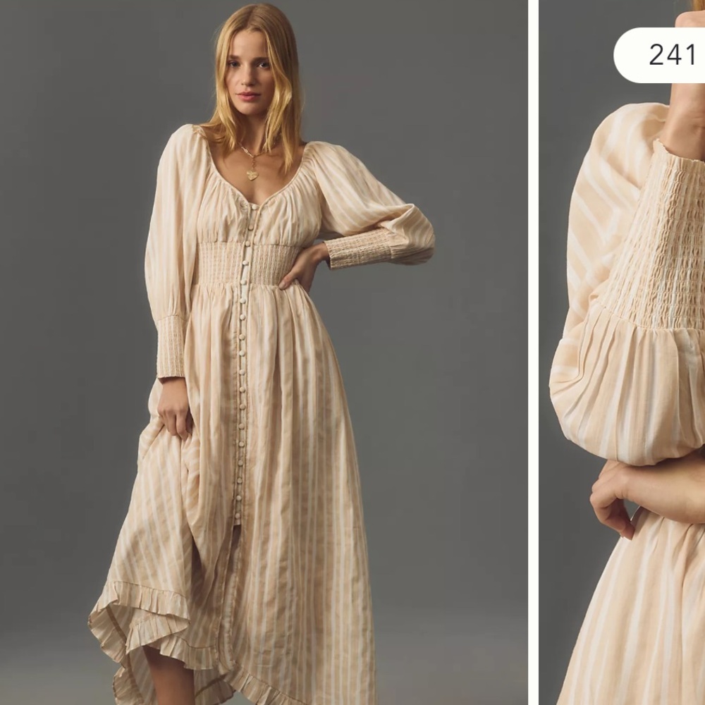 Anthropologie Cream Striped Maxi Dress